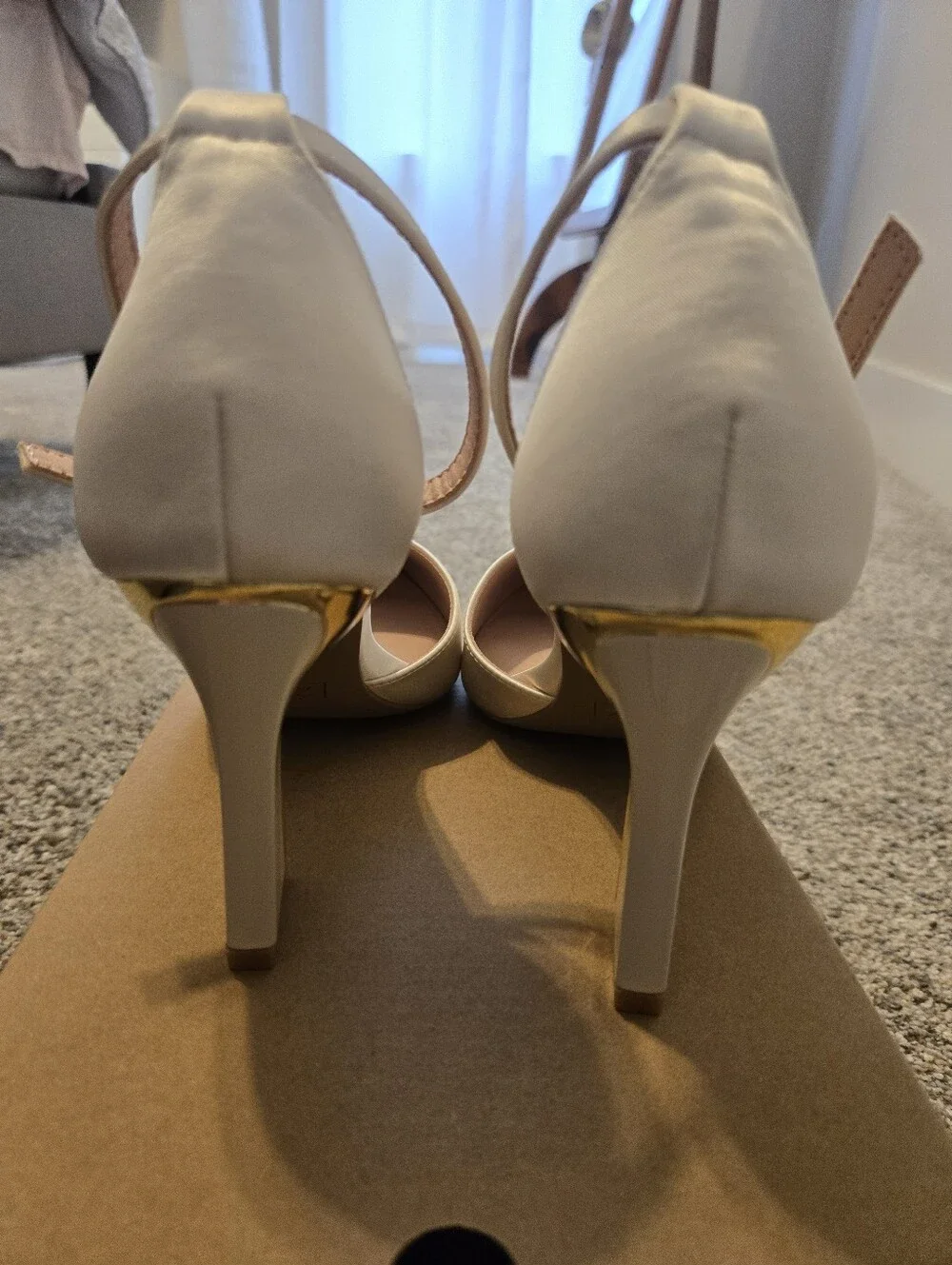 Women’s Ivory Ankle-Strap Heels with Gold Accent